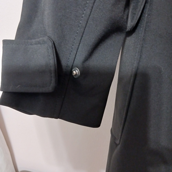 Womens rain jacket small Black 2 way zippered snaps pockets hood roomy warm - Picture 8 of 8